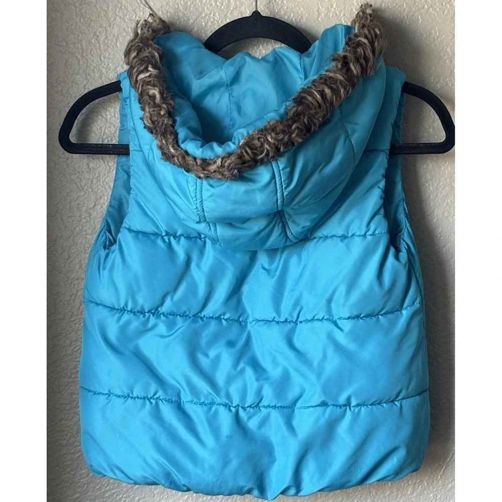 Justice Girl's Puffer Jacket Hooded Vest Size 8 Turquoise Blue